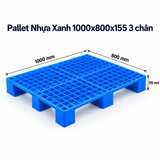  Pallet Nhựa Xanh 1000x800x155 3 chân 