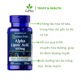  Viên Uống Bổ Sung Alpha Lipoic Acid, Ngăn Ngừa Lão Hóa Puritan’s Pride Alpha Lipoic Acid 600mg (60 viên/Lọ) 