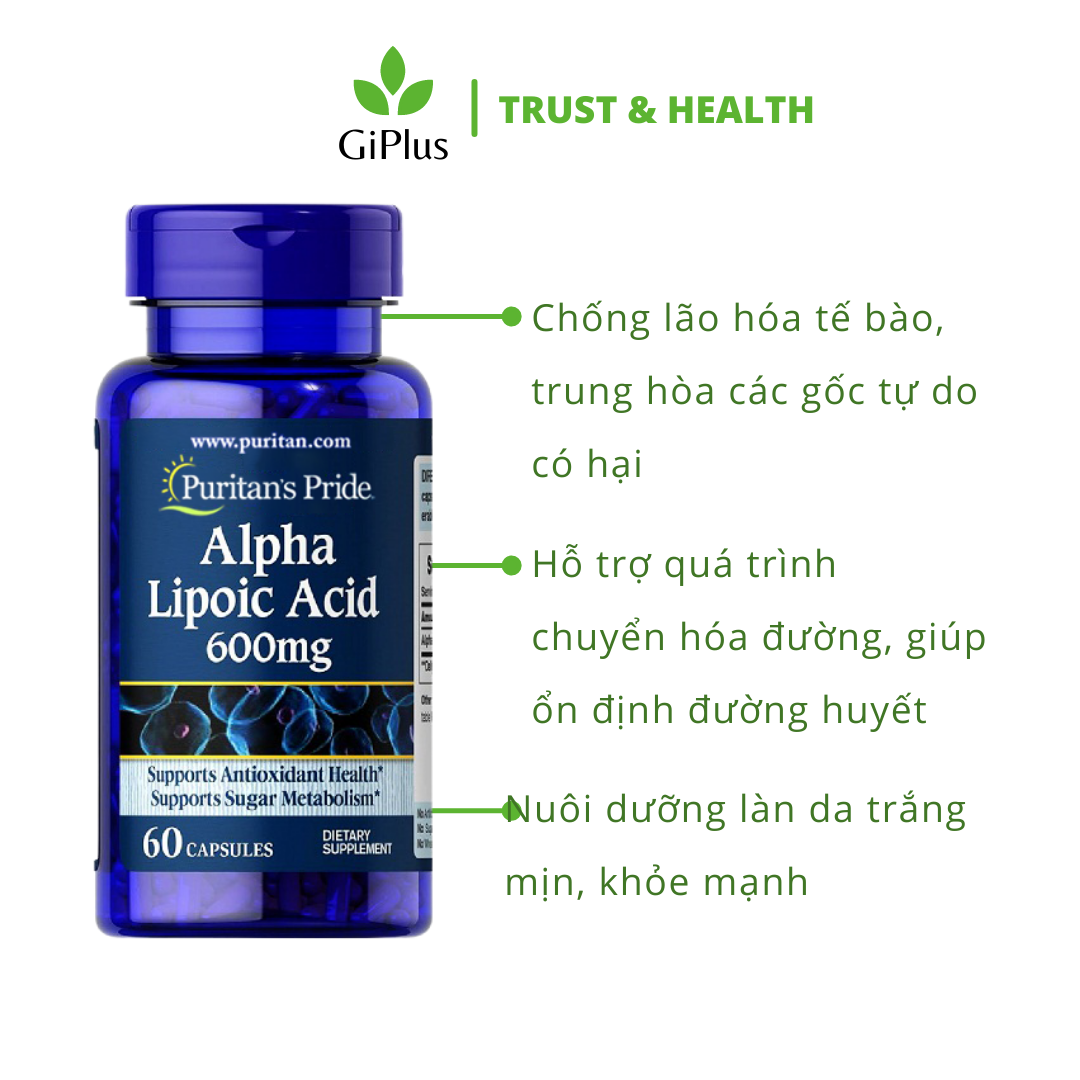  Viên Uống Bổ Sung Alpha Lipoic Acid, Ngăn Ngừa Lão Hóa Puritan’s Pride Alpha Lipoic Acid 600mg (60 viên/Lọ) 