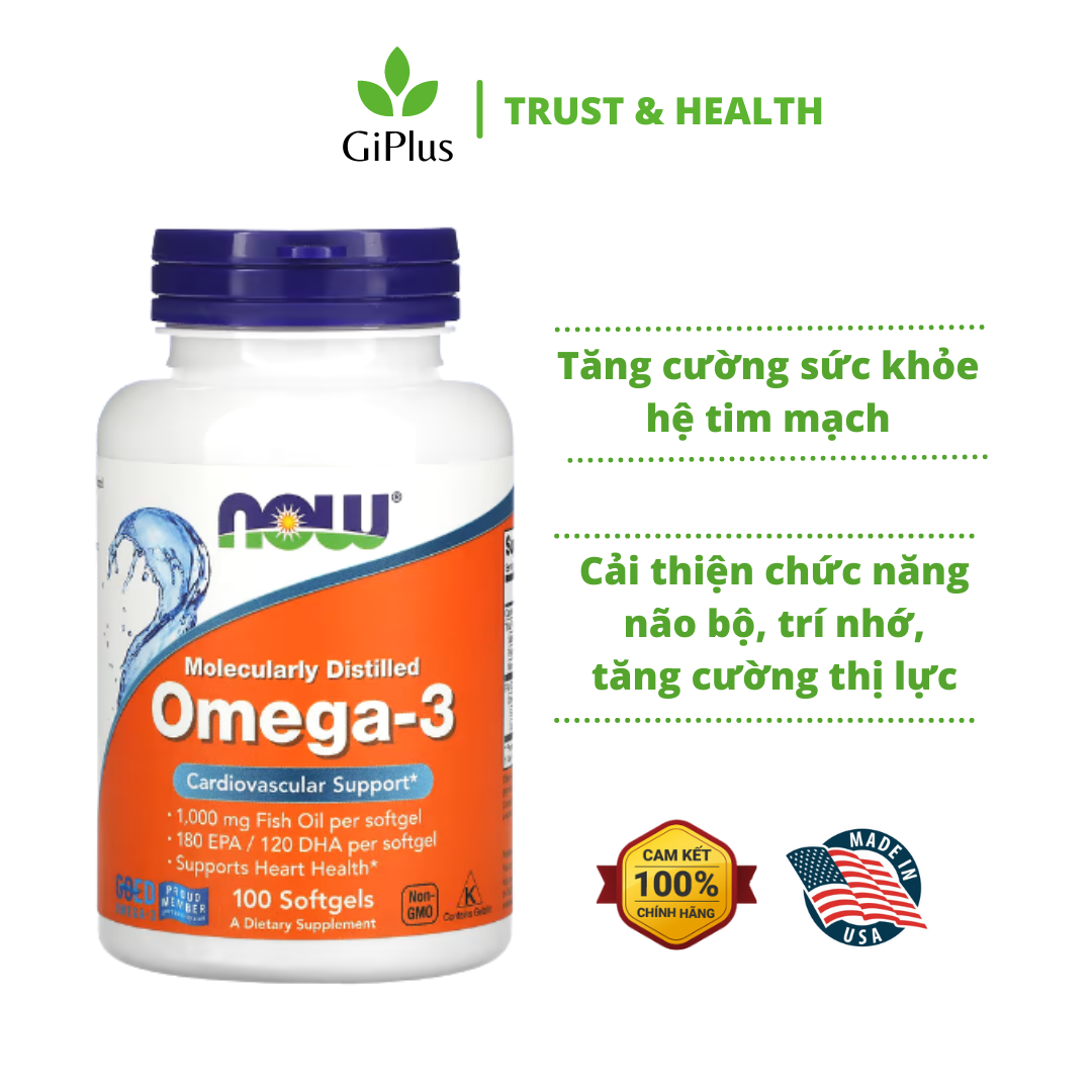  Viên Uống Dầu Cá NOW Omega-3 Fish Oil 1000mg Hỗ Trợ Tim Mạch, Cải Thiện Thị Lực   (100 viên/lọ) 