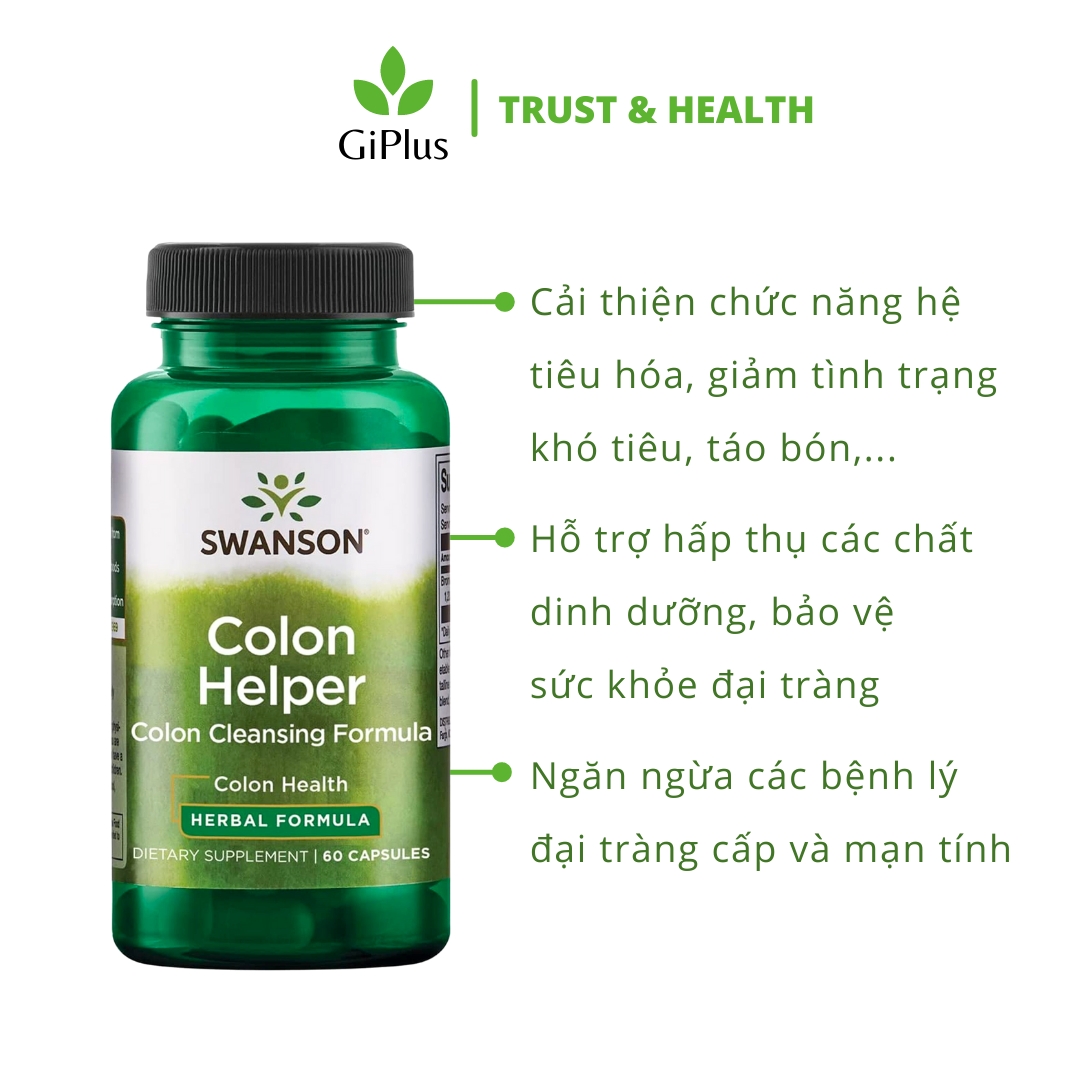  Viên Uống Swanson Colon Helper Herbal Formula Hỗ Trợ Cải Thiện Chức Năng Đại Tràng Tiêu Hóa (60 Viên/Lọ) 