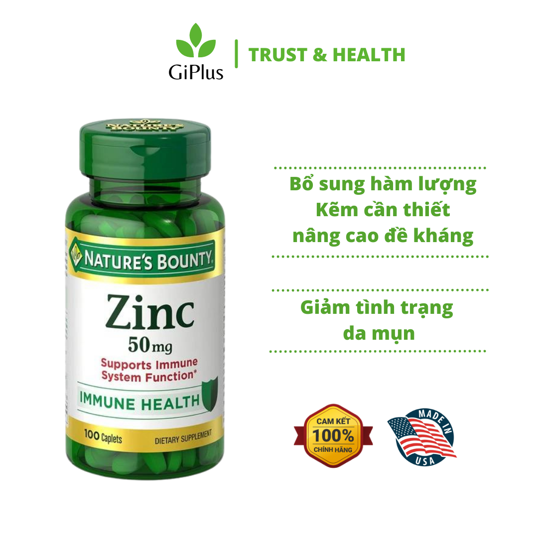 Viên Uống Nature’s Bounty Zinc 50mg Bổ Sung Kẽm, Tăng Đề Kháng,  Cải Thiện Sinh Lý Nam Giới (100 viên/lọ) 