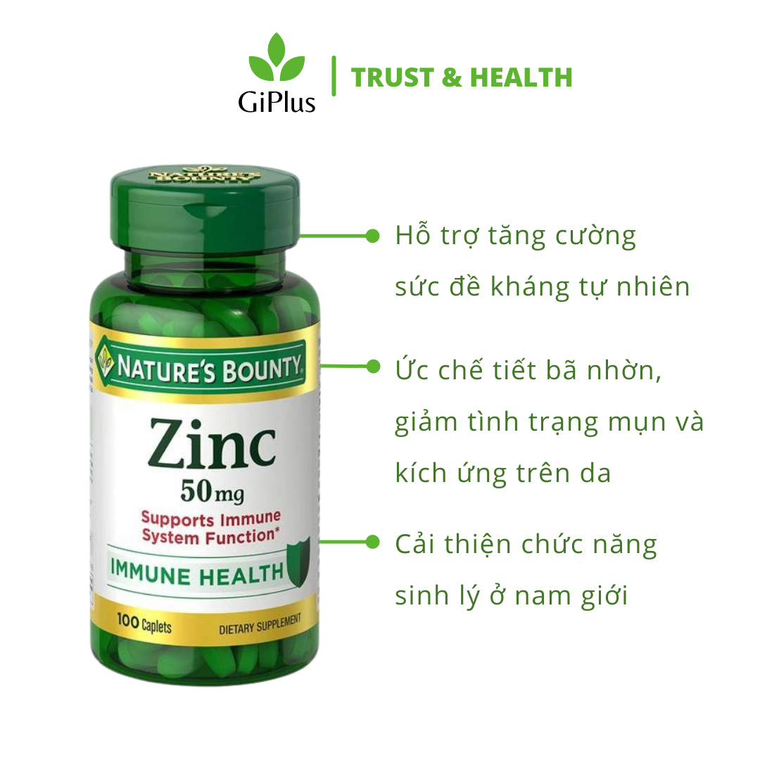  Viên Uống Nature’s Bounty Zinc 50mg Bổ Sung Kẽm, Tăng Đề Kháng,  Cải Thiện Sinh Lý Nam Giới (100 viên/lọ) 