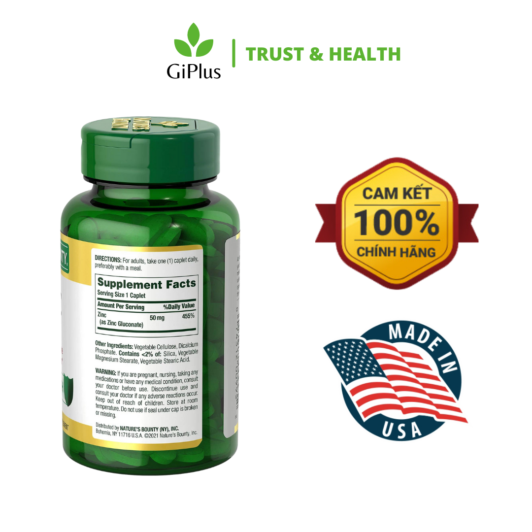  Viên Uống Nature’s Bounty Zinc 50mg Bổ Sung Kẽm, Tăng Đề Kháng,  Cải Thiện Sinh Lý Nam Giới (100 viên/lọ) 