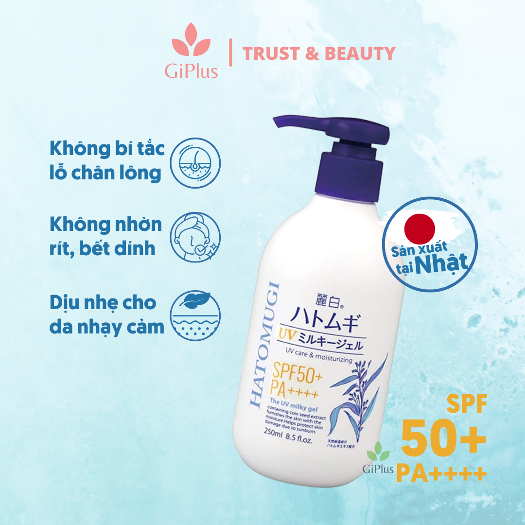  Gel Chống Nắng, Cấp Ẩm, Dưỡng Da Sáng Mịn Hatomugi Toàn Thân 250ml UV Care Moisturizing SPF50+/PA++++ (250ml/Chai) 