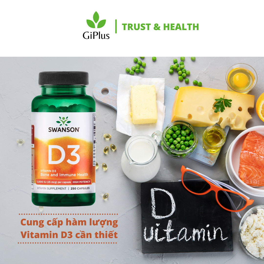  Viên Uống Swanson Vitamin D3 1,000 IU Cung Cấp Vitamin D3, Ngăn Ngừa Loãng Xương (250 viên/lọ) 