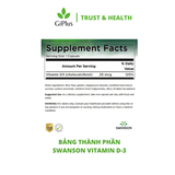  Viên Uống Swanson Vitamin D3 1,000 IU Cung Cấp Vitamin D3, Ngăn Ngừa Loãng Xương (250 viên/lọ) 