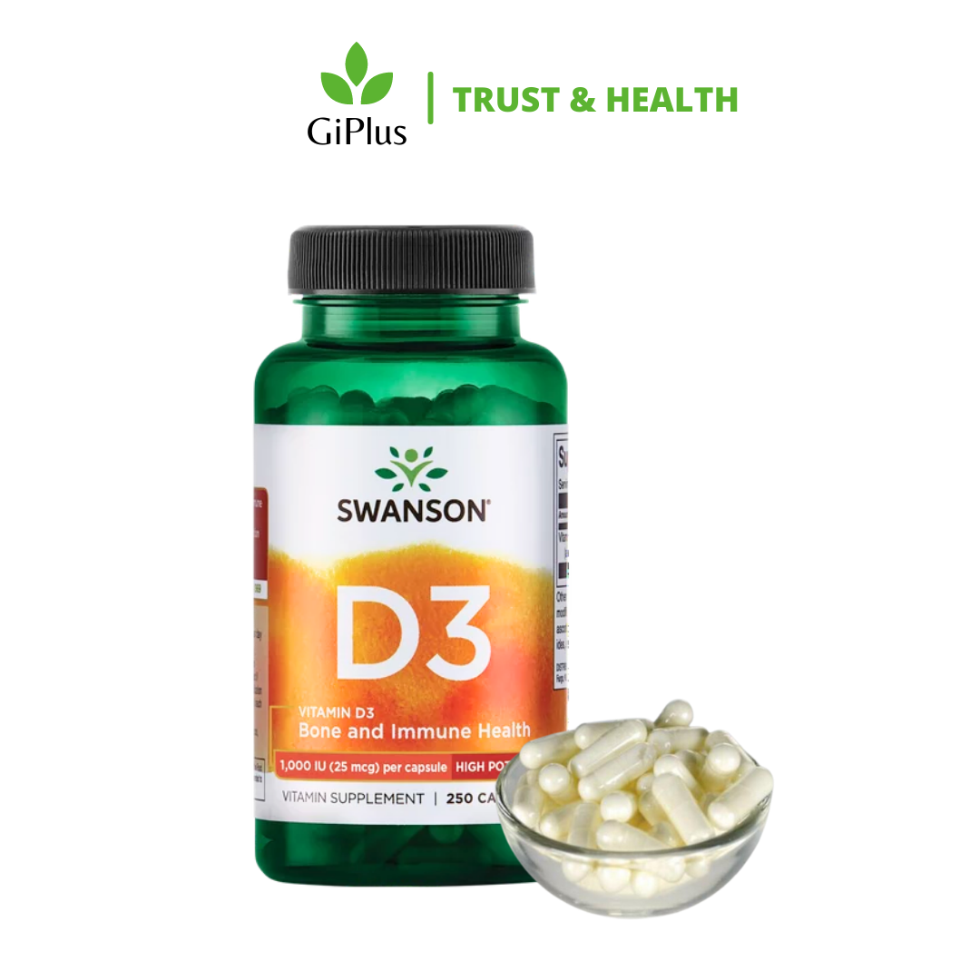  Viên Uống Swanson Vitamin D3 1,000 IU Cung Cấp Vitamin D3, Ngăn Ngừa Loãng Xương (250 viên/lọ) 