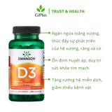  Viên Uống Swanson Vitamin D3 1,000 IU Cung Cấp Vitamin D3, Ngăn Ngừa Loãng Xương (250 viên/lọ) 