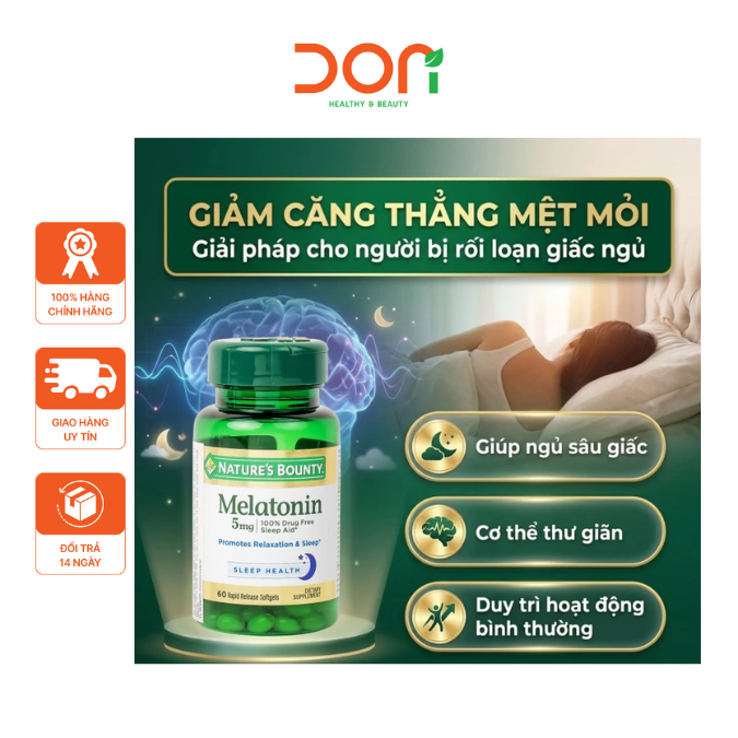  Viên Uống Hỗ Trợ Điều Hòa Giấc Ngủ Nature’s Bounty Melatonin 5mg (60 viên/lọ) 