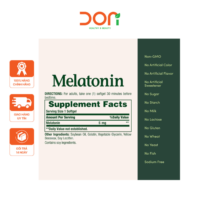  Viên Uống Hỗ Trợ Điều Hòa Giấc Ngủ Nature’s Bounty Melatonin 5mg (60 viên/lọ) 