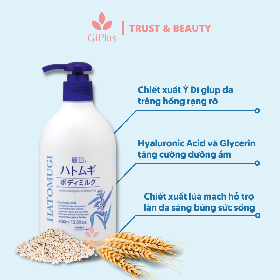  Sữa Dưỡng Thể Sáng Da Ban Đêm Hatomugi 400ml Reihaku Hatomugi Body Lotion (400ml/Chai) 