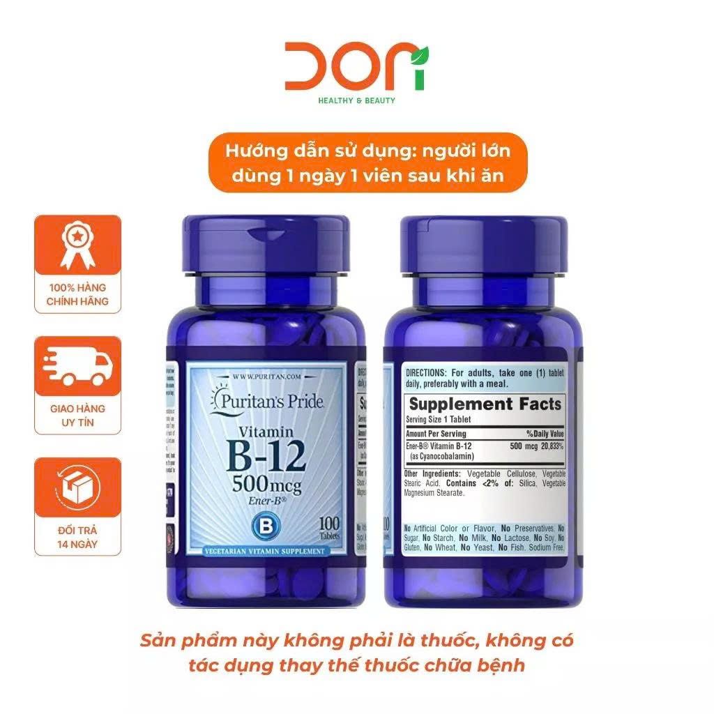  Viên Uống Bổ Sung Vitamin B12 500mcg Puritan's Pride 100 Viên 