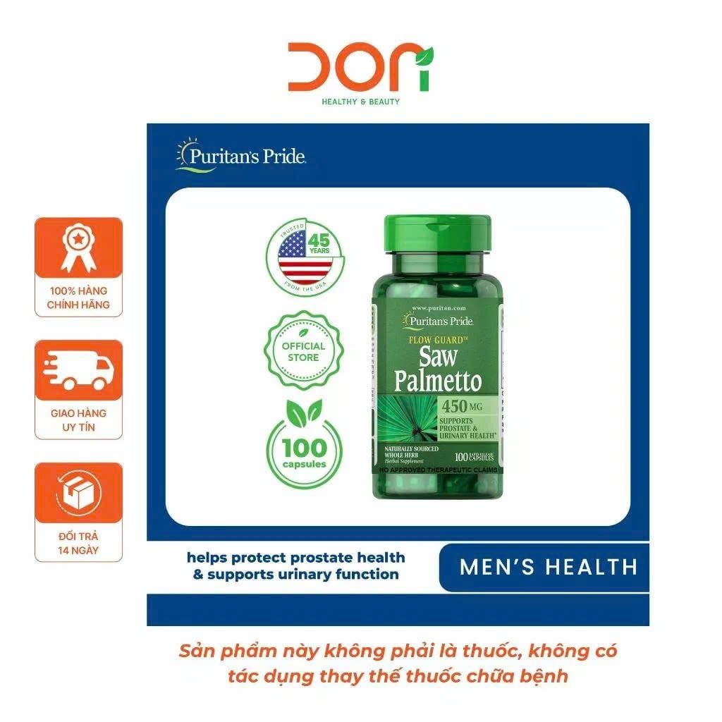  Viên Uống Hỗ Trợ Đường Tiết Niệu và Tuyến Tiền Liệt Khỏe Mạnh Saw Palmetto Puritan’s Pride 450mg 