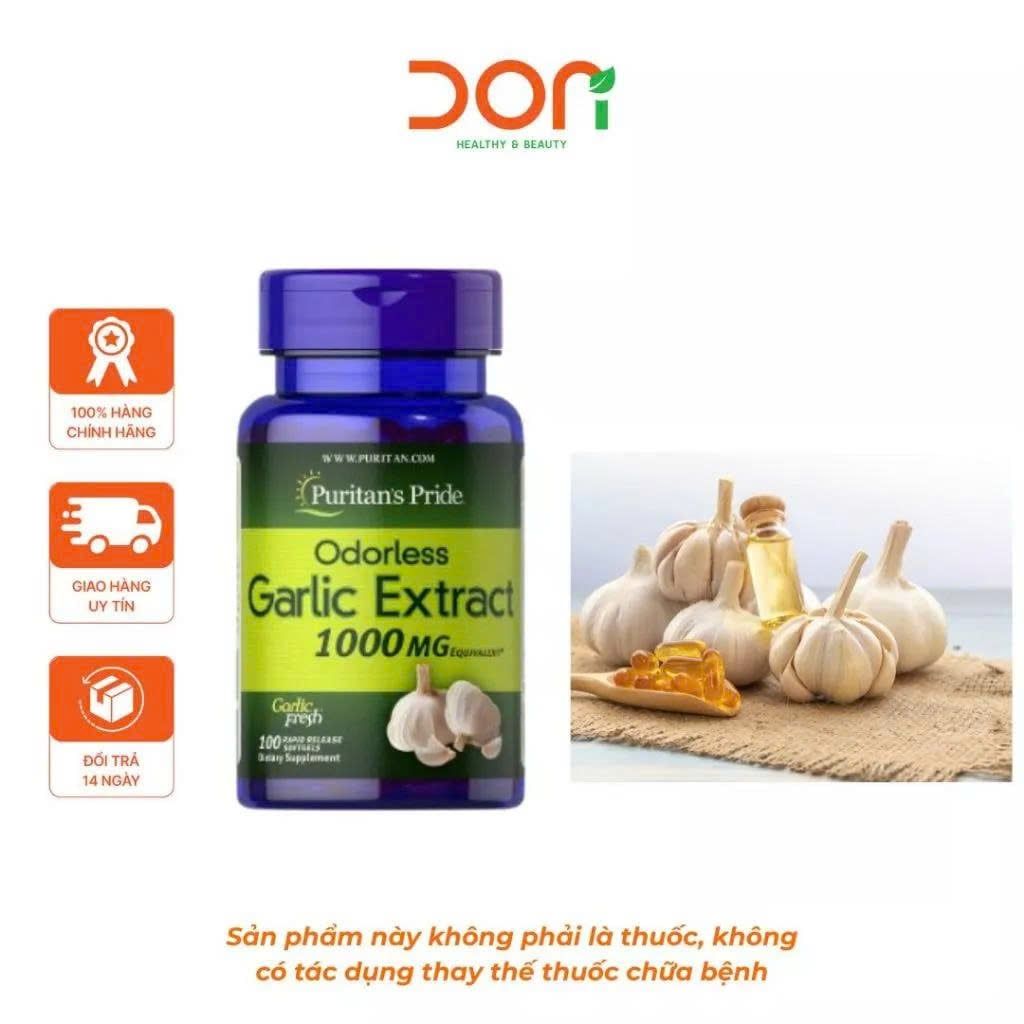  Viên Uống Dầu Tỏi Không Mùi Puritan’s Pride Odorless Garlic 1000mg Hỗ Trợ Sức Khỏe Tim Mạch, Đề Kháng (100 Viên) 