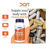  Viên Uống NOW FOODS Vitamin D3 K2 1000 IU 45mcg Hỗ Trợ Xương Khớp Chắc Khỏe 120 Viên 