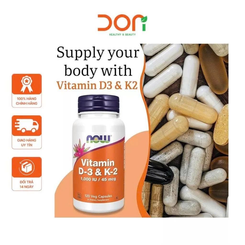  Viên Uống NOW FOODS Vitamin D3 K2 1000 IU 45mcg Hỗ Trợ Xương Khớp Chắc Khỏe 120 Viên 