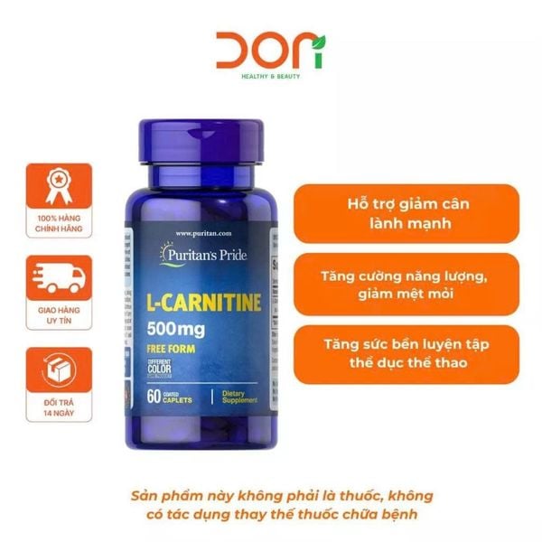  Viên Uống Hỗ Trợ Chuyển Hóa Mỡ Thừa, Tăng Cường Năng Lượng Puritan's Pride L-Carnitine 500mg 