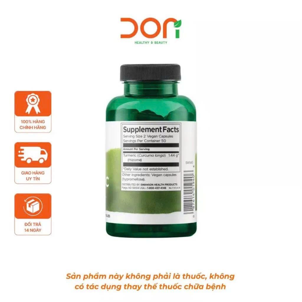 Viên Uống Tinh Chất Nghệ Swanson Turmeric 720mg (100 viên/lọ) 