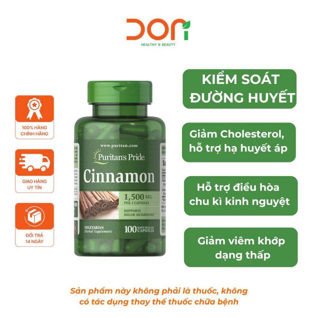  Viên Uống Kiểm Soát Đường, Giảm Cholesterol Từ Quế Puritan's Pride Cinnamon 500mg 