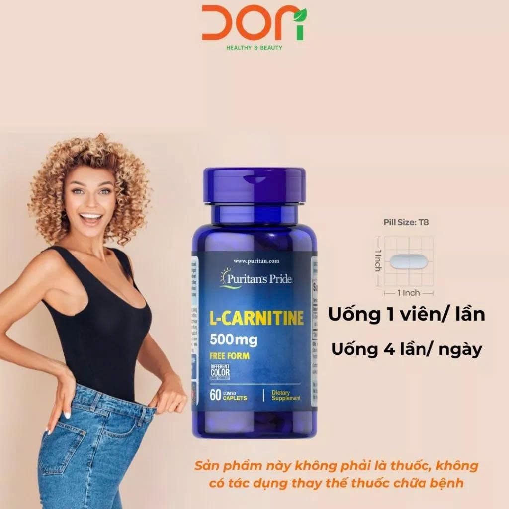  Viên Uống Hỗ Trợ Chuyển Hóa Mỡ Thừa, Tăng Cường Năng Lượng Puritan's Pride L-Carnitine 500mg 