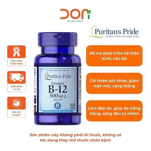  Viên Uống Bổ Sung Vitamin B12 500mcg Puritan's Pride 100 Viên 