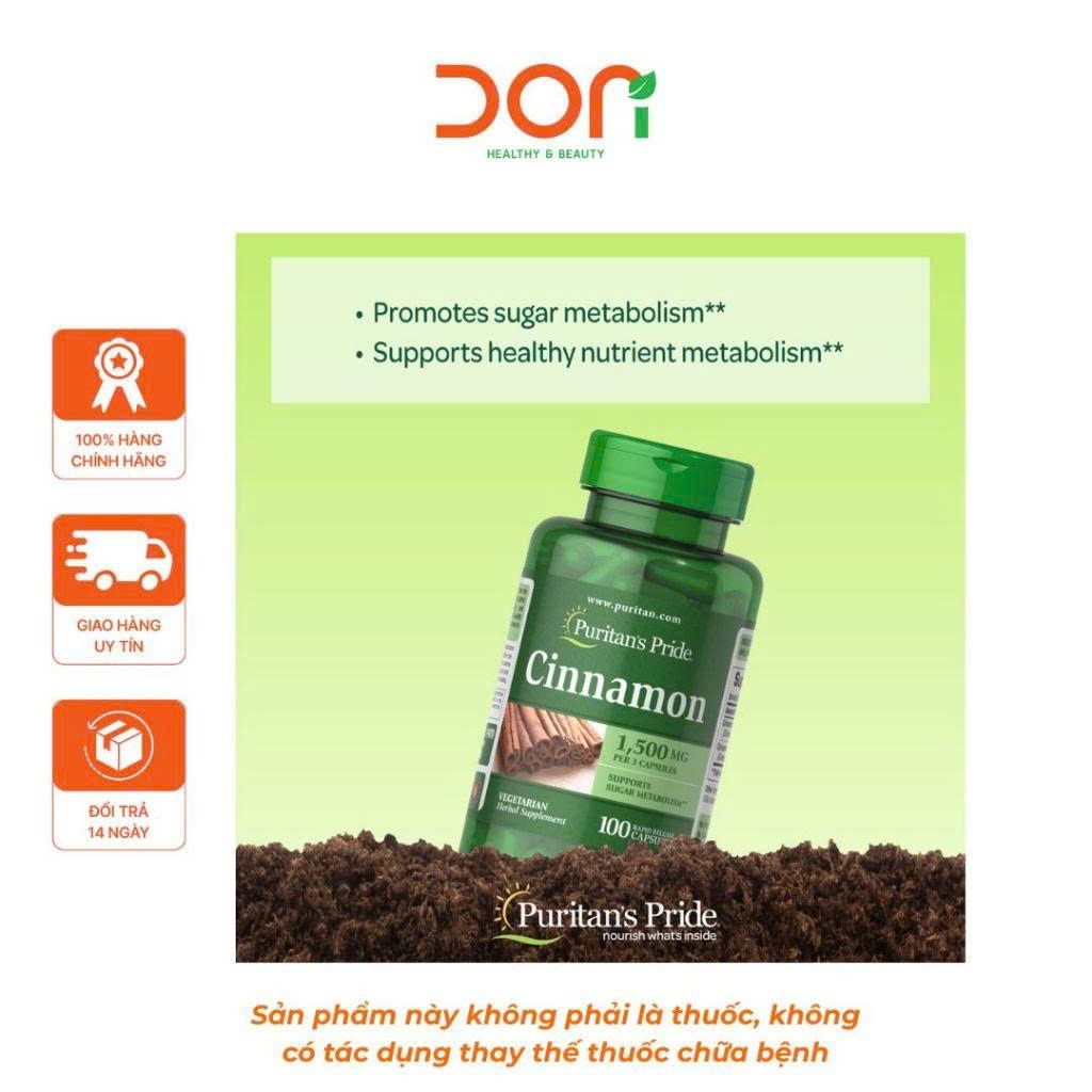  Viên Uống Kiểm Soát Đường, Giảm Cholesterol Từ Quế Puritan's Pride Cinnamon 500mg 