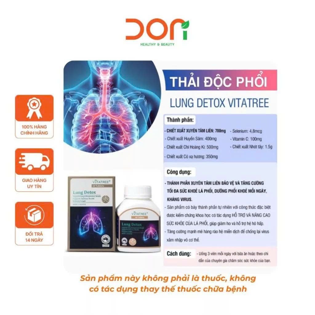  Viên Uống Hỗ Trợ Thanh Lọc Phổi, Giảm Ho Hen Vitatree Lung Detox 