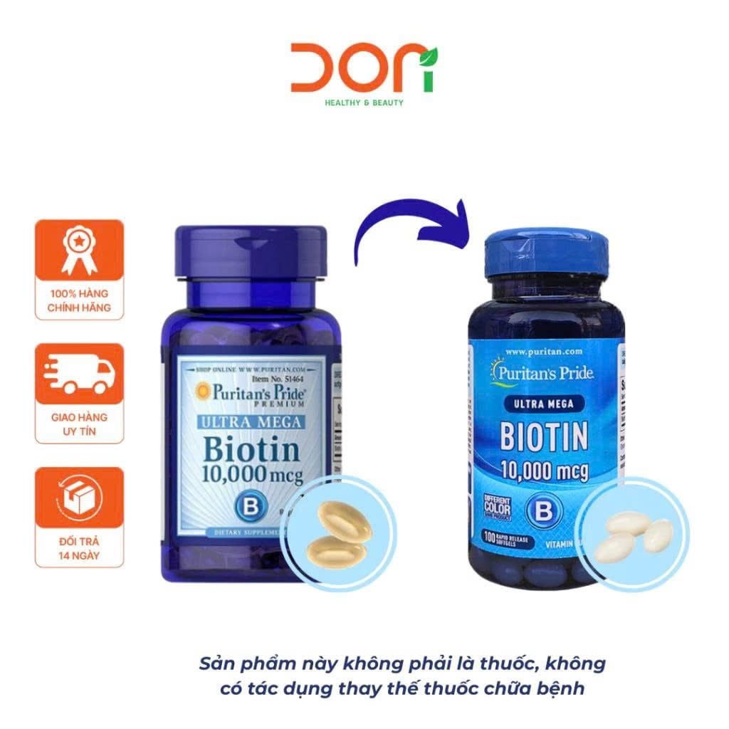  Viên Uống Puritan’s Pride Ultra Mega Biotin 10,000mcg Hỗ Trợ Mọc Tóc, Giảm Gãy Rụng Tóc Và Chắc Khỏe Móng 