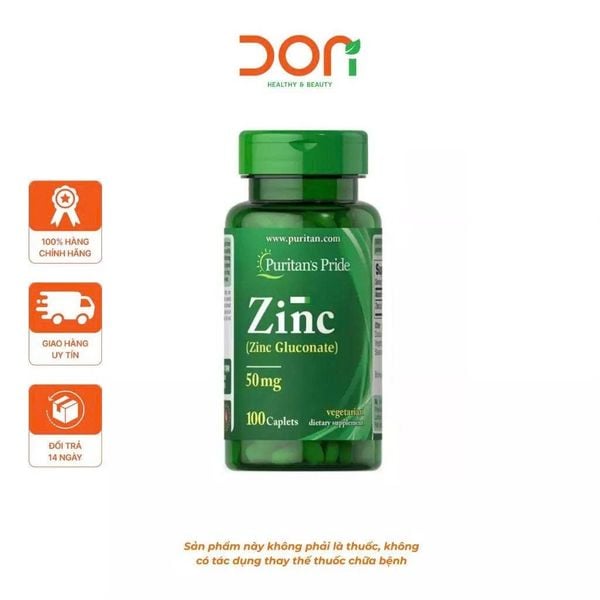  Viên Uống Bổ Sung Kẽm, Tăng Cường Đề Kháng Puritan’s Pride Zinc Gluconate 50mg (100 Viên/Lọ) 