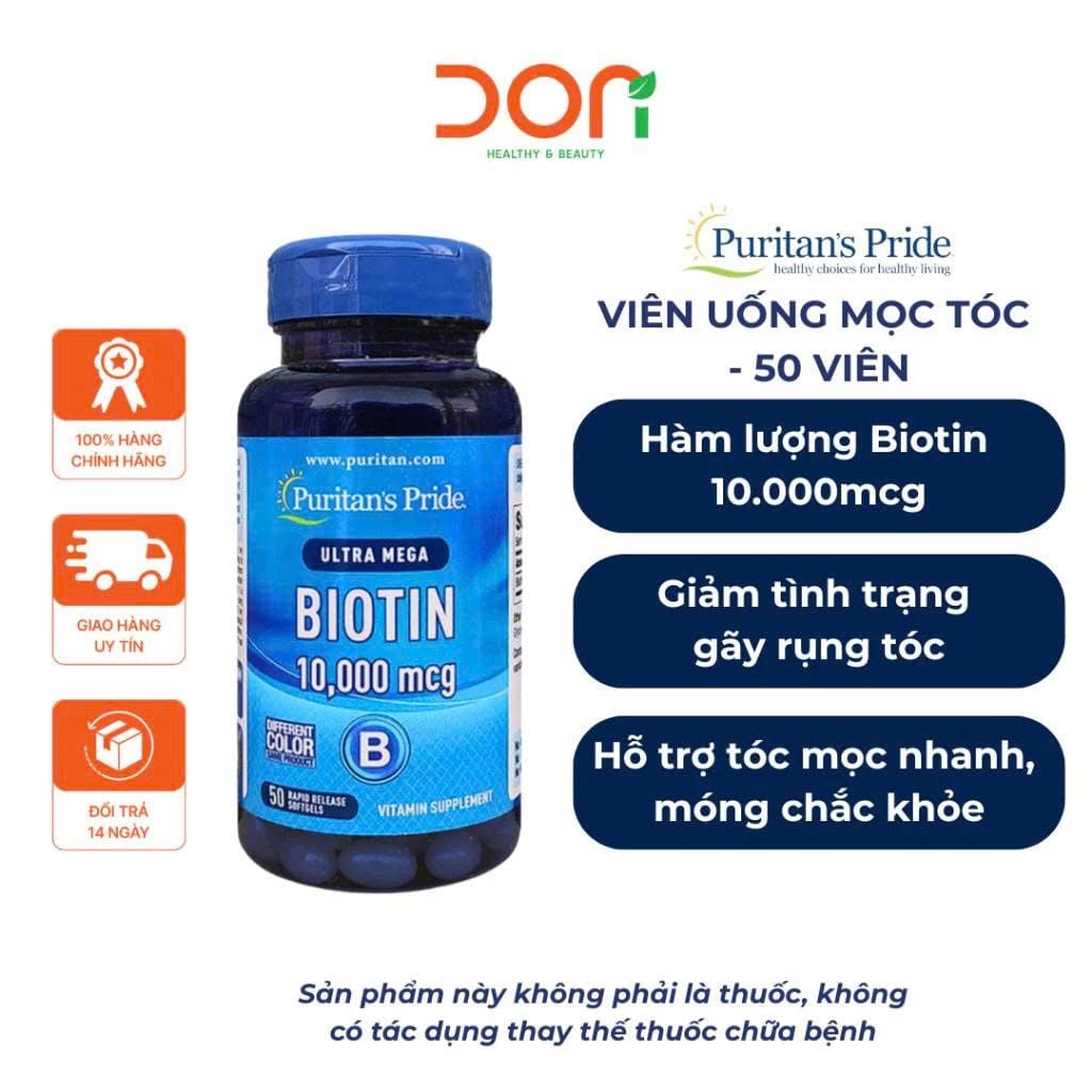  Viên Uống Puritan’s Pride Ultra Mega Biotin 10,000mcg Hỗ Trợ Mọc Tóc, Giảm Gãy Rụng Tóc Và Chắc Khỏe Móng 