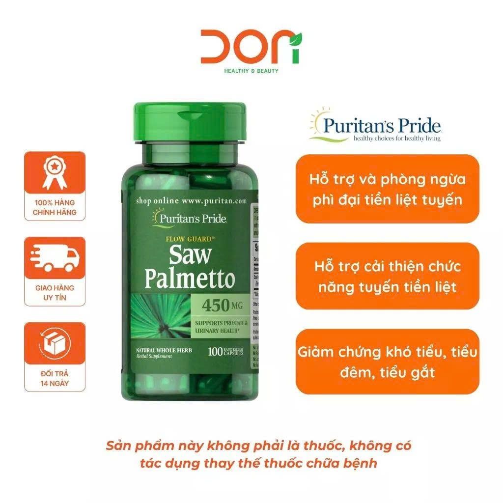  Viên Uống Hỗ Trợ Đường Tiết Niệu và Tuyến Tiền Liệt Khỏe Mạnh Saw Palmetto Puritan’s Pride 450mg 