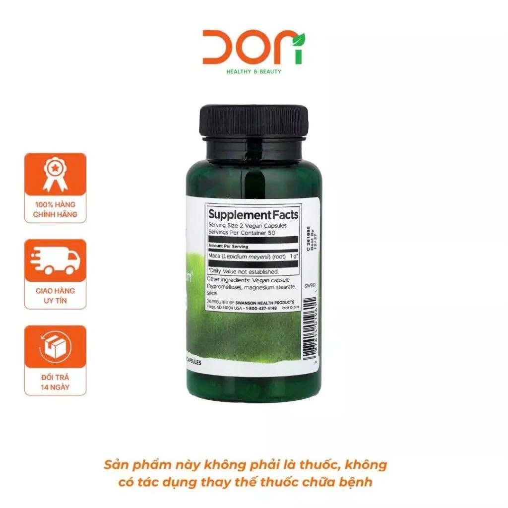  Viên Uống Hỗ Trợ Tăng Cường Sinh Lý Swanson Full Spectrum Maca 500mg 