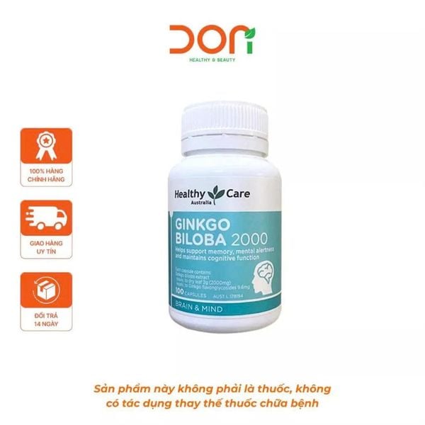  Viên Uống Bổ Não, Tăng Tuần Hoàn Não Healthy Care Ginkgo Biloba 2000mg (100 viên/Lọ) 