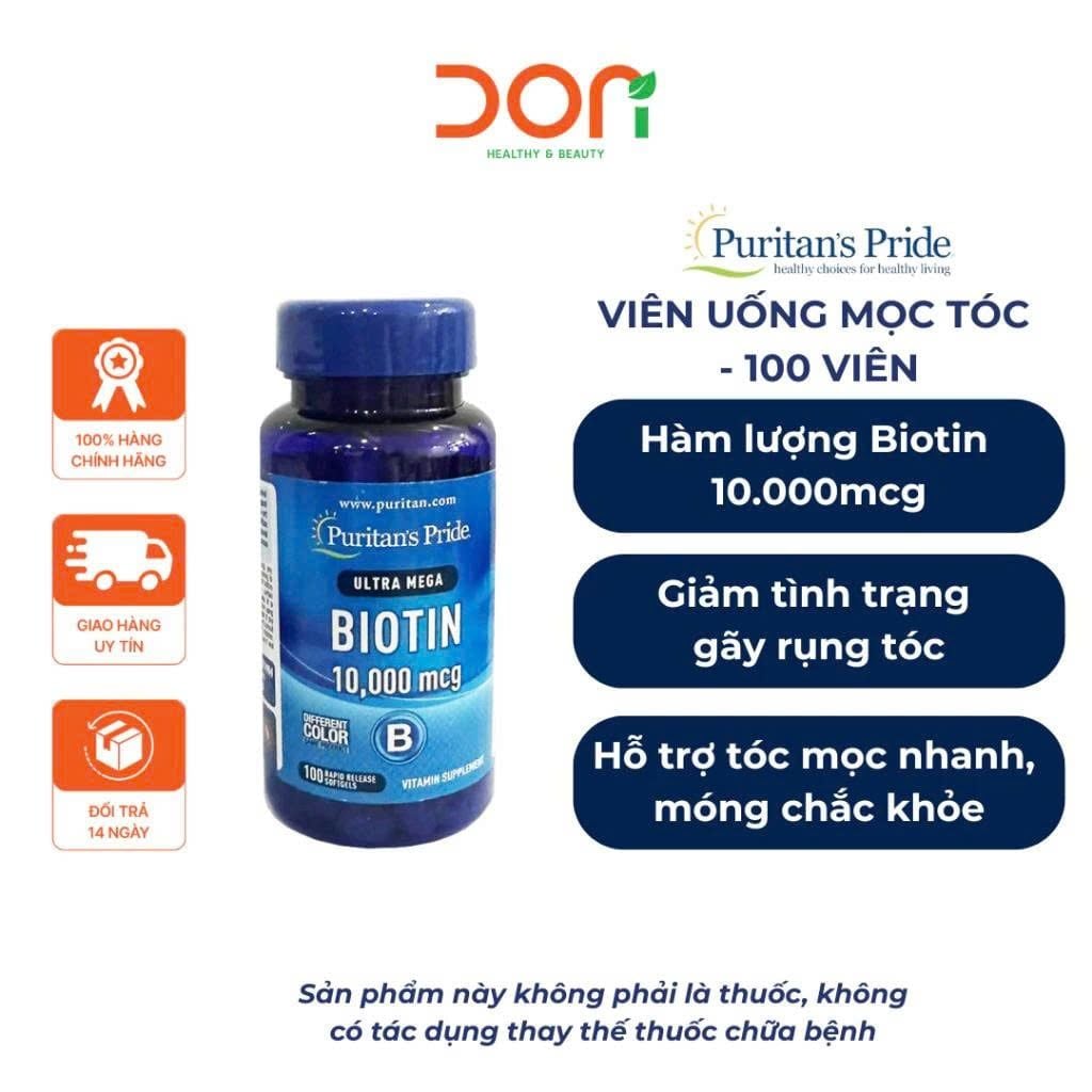  Viên Uống Puritan’s Pride Ultra Mega Biotin 10,000mcg Hỗ Trợ Mọc Tóc, Giảm Gãy Rụng Tóc Và Chắc Khỏe Móng 