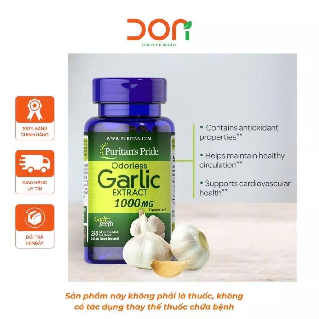  Viên Uống Dầu Tỏi Không Mùi Puritan’s Pride Odorless Garlic 1000mg Hỗ Trợ Sức Khỏe Tim Mạch, Đề Kháng (100 Viên) 