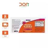  Viên Uống NOW FOODS Vitamin D3 K2 1000 IU 45mcg Hỗ Trợ Xương Khớp Chắc Khỏe 120 Viên 