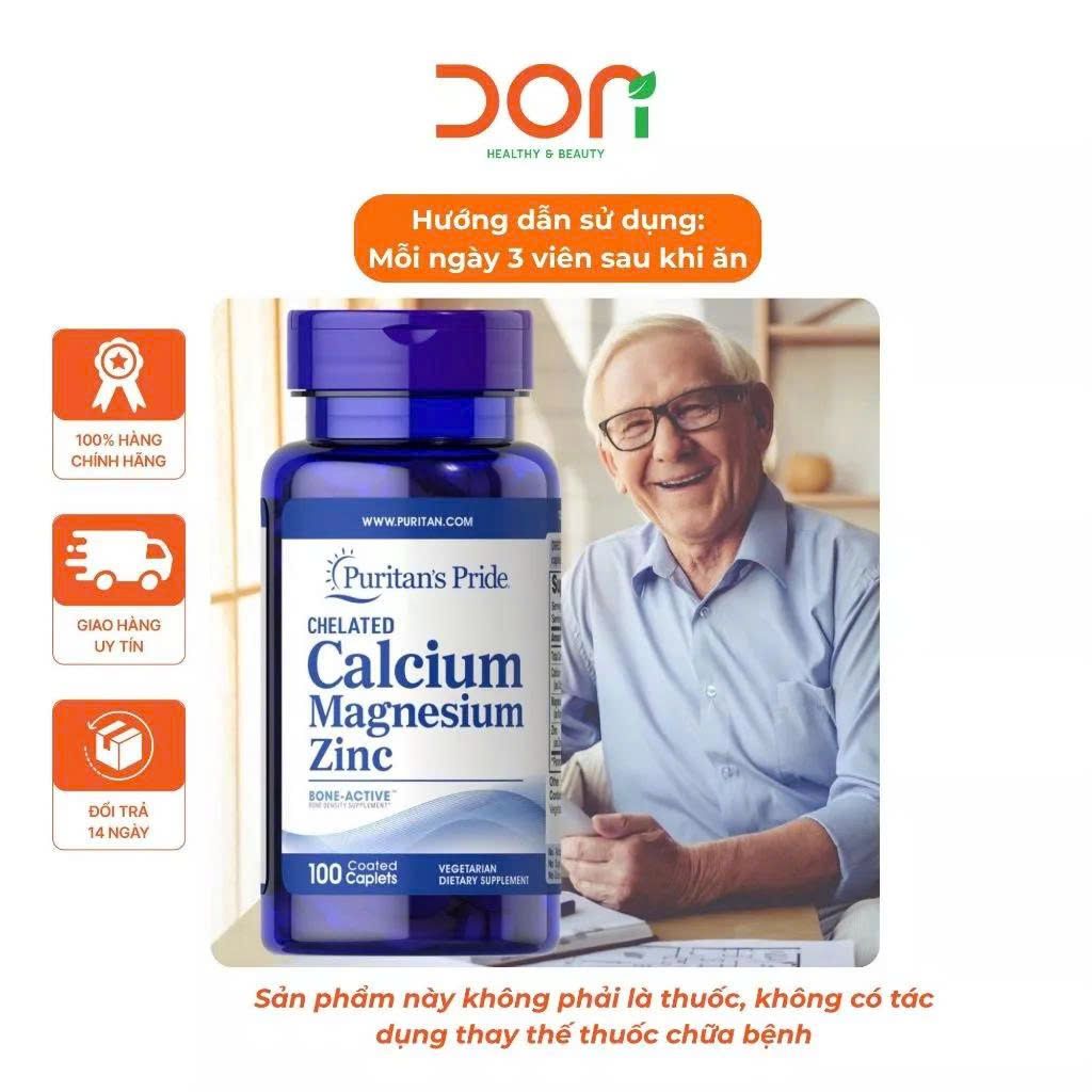  Viên Uống Puritan's Pride Chelated Calcium Magnesium Zinc Hỗ Trợ Chắc Khỏe Xương Khớp (100 Viên/Lọ) 