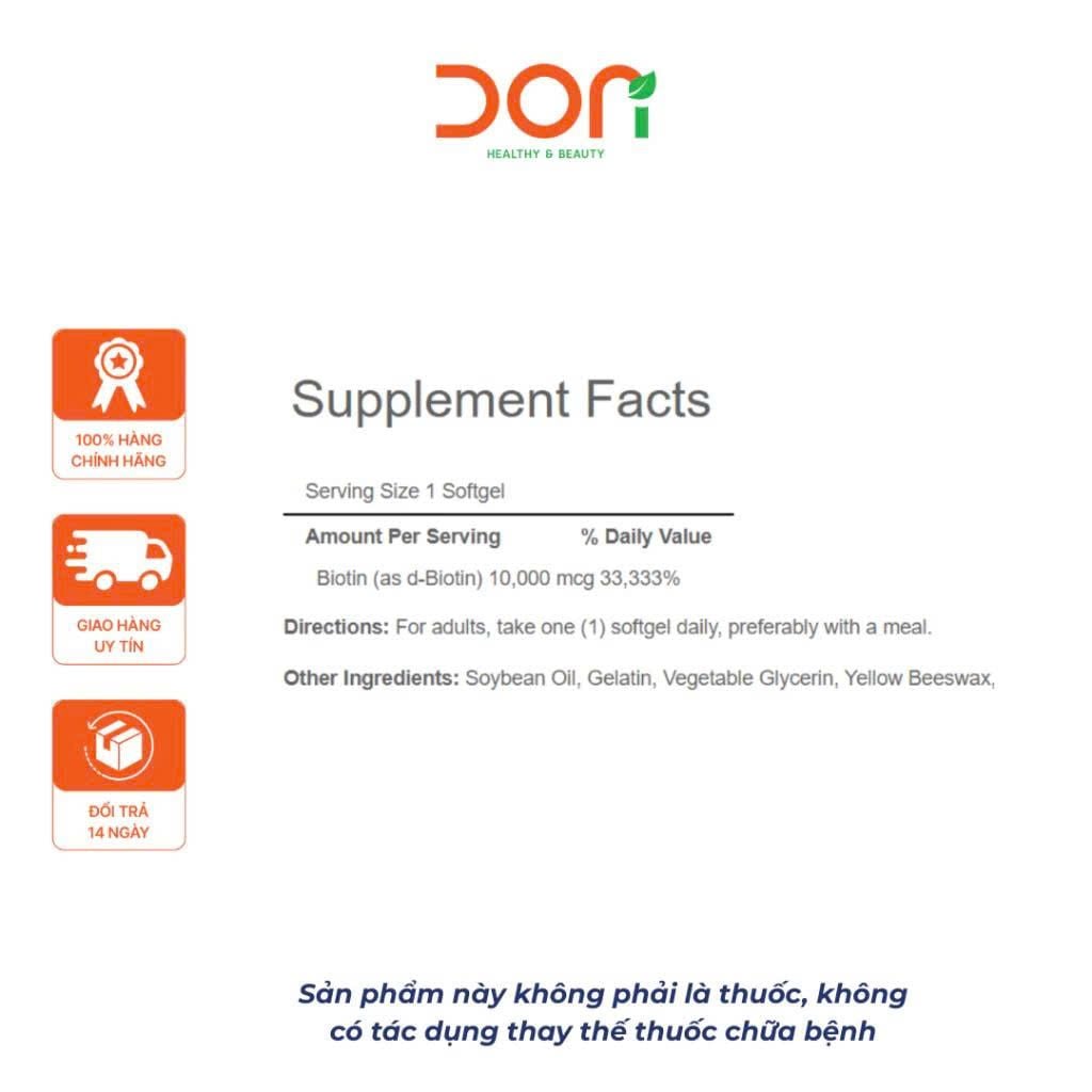  Viên Uống Puritan’s Pride Ultra Mega Biotin 10,000mcg Hỗ Trợ Mọc Tóc, Giảm Gãy Rụng Tóc Và Chắc Khỏe Móng 