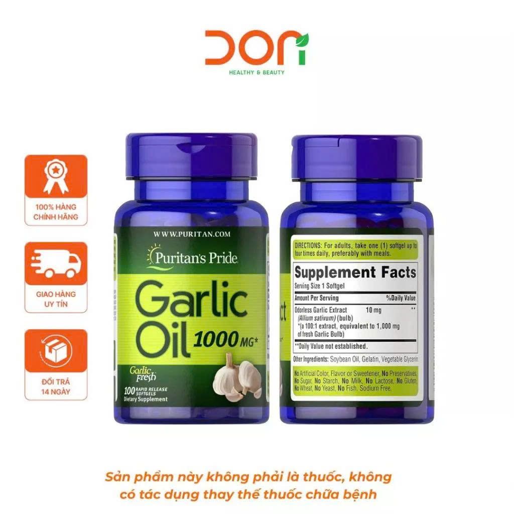  Viên Uống Dầu Tỏi Không Mùi Puritan’s Pride Odorless Garlic 1000mg Hỗ Trợ Sức Khỏe Tim Mạch, Đề Kháng (100 Viên) 