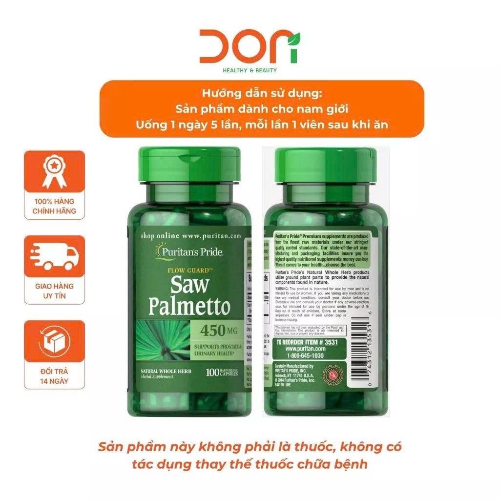  Viên Uống Hỗ Trợ Đường Tiết Niệu và Tuyến Tiền Liệt Khỏe Mạnh Saw Palmetto Puritan’s Pride 450mg 