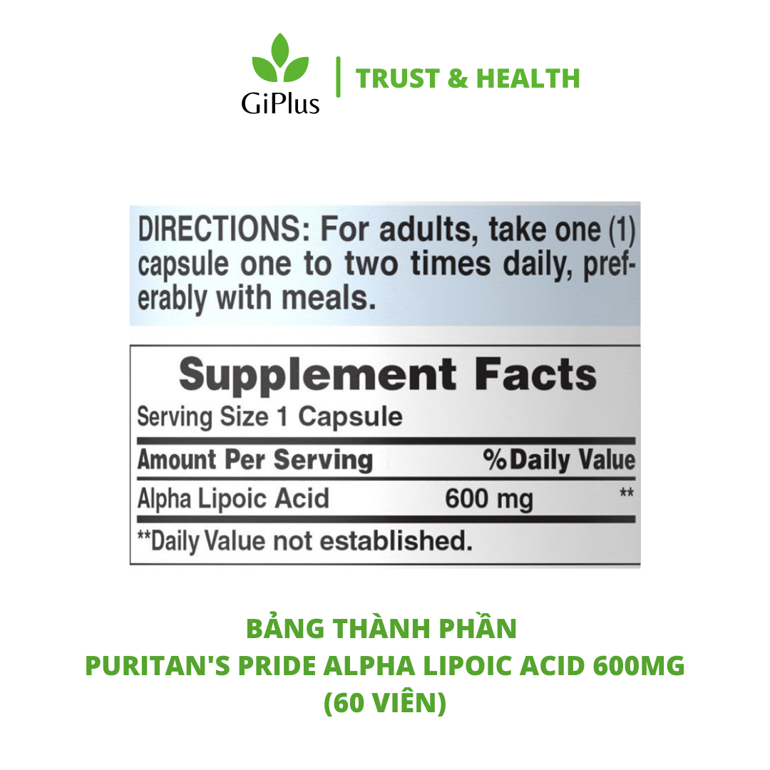  Viên Uống Bổ Sung Alpha Lipoic Acid, Ngăn Ngừa Lão Hóa Puritan’s Pride Alpha Lipoic Acid 600mg (60 viên/Lọ) 