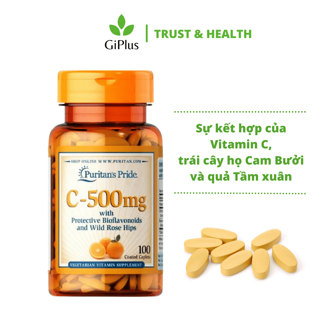  Viên Uống Bổ Sung Vitamin C 500mg Tăng Đề Kháng, Đẹp Da Puritan’s Pride (100 Viên/Lọ) 