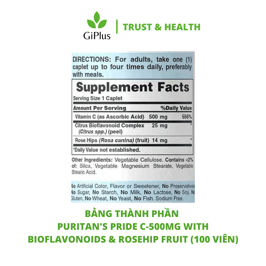  Viên Uống Bổ Sung Vitamin C 500mg Tăng Đề Kháng, Đẹp Da Puritan’s Pride (100 Viên/Lọ) 