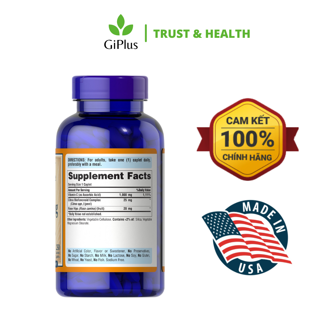  Viên Uống Bổ Sung Vitamin C 1000mg Tăng Đề Kháng, Đẹp Da Puritan’s Pride (100 Viên/Lọ) 
