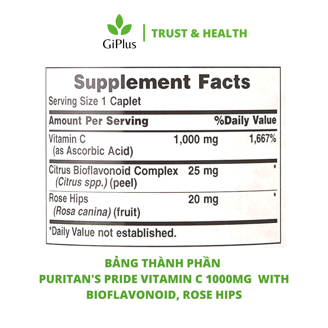 Viên Uống Bổ Sung Vitamin C 1000mg Tăng Đề Kháng, Đẹp Da Puritan’s Pride (100 Viên/Lọ) 