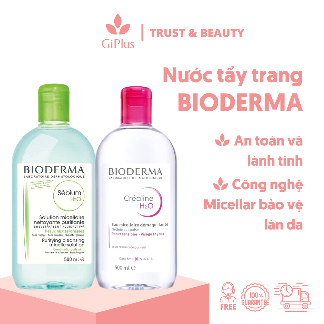  Nước Tẩy Trang Micellar Bioderma 500ml Dành Cho Da Hỗn Hợp, Da Dầu, Da Dễ Bị Mụn, Da Nhạy Cảm (500ml/Chai) 