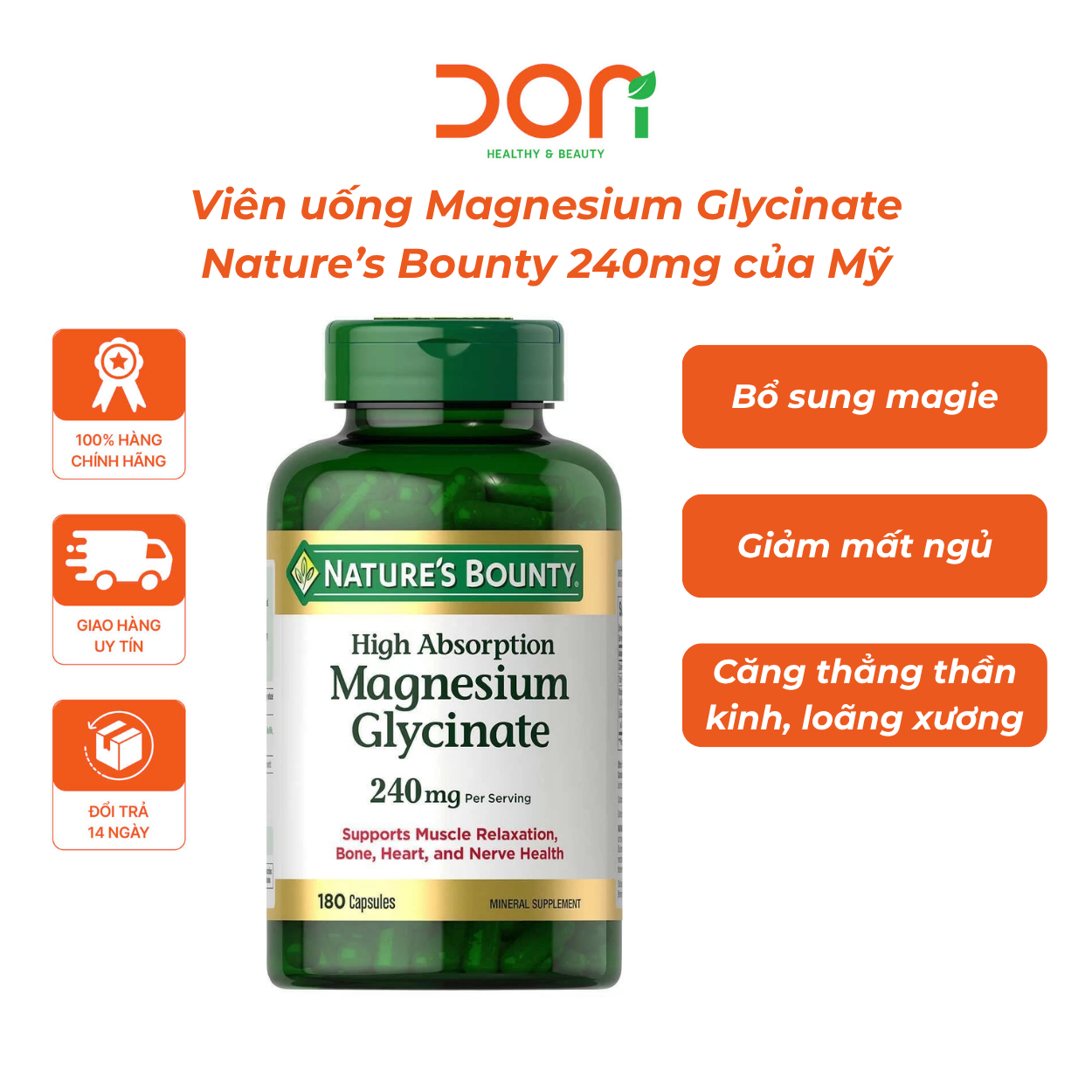  Viên bổ sung Magnesium Glycinate Nature’s Bounty 240mg 180 vien 