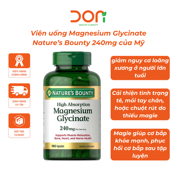  Viên bổ sung Magnesium Glycinate Nature’s Bounty 240mg 180 vien 
