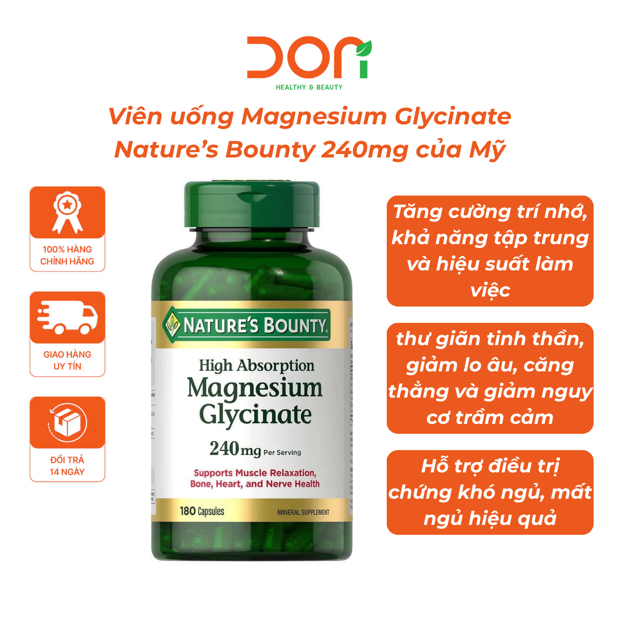  Viên bổ sung Magnesium Glycinate Nature’s Bounty 240mg 180 vien 